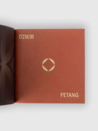 Brown book with 'DZIKIR' and 'PETANG' text from Muhajir Project on a white background