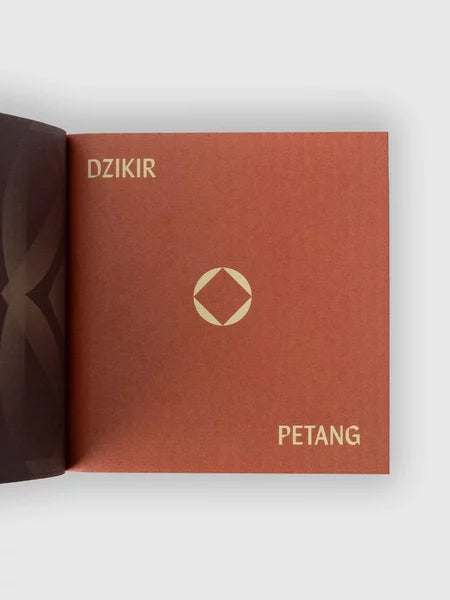 Brown book with 'DZIKIR' and 'PETANG' text from Muhajir Project on a white background