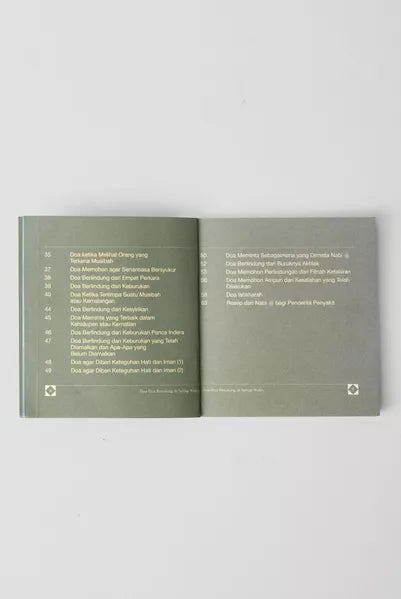 Open book with text on a light gray background