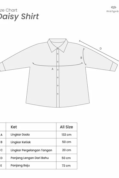 Size chart for Daisy Shirt by Mistyvori with measurements in centimeters