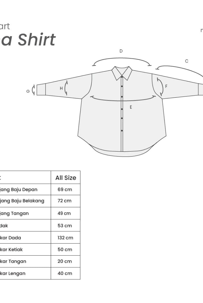 Size chart for Elena Shirt by Mistyvori with measurements in centimeters.