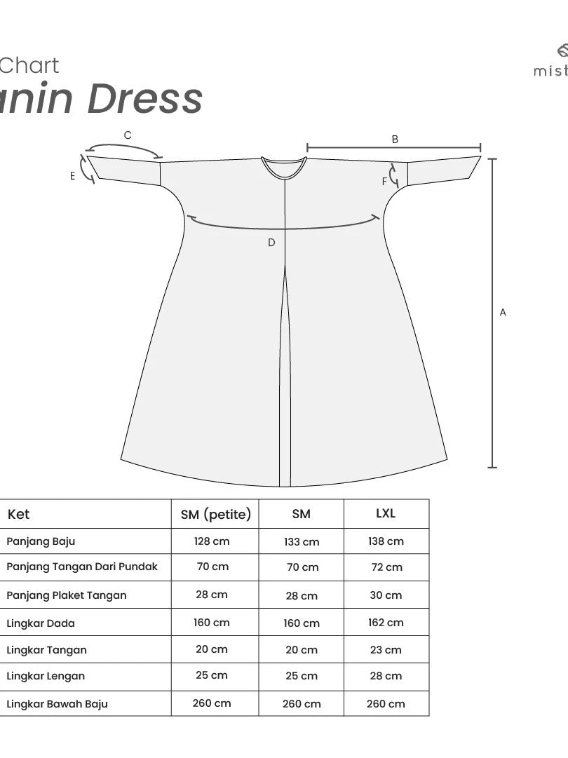 Measurement chart for a Hanin Dress by Mistyvori with dimensions labeled
