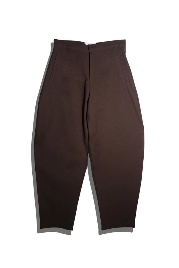 Brown barrel pants by Rashawl on a white background