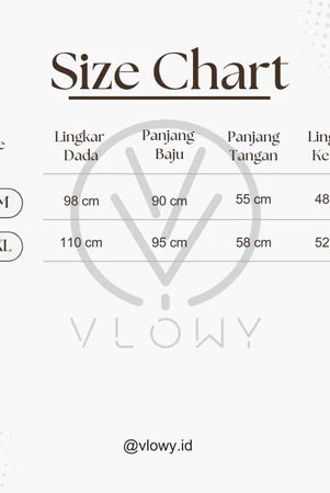 Size chart for clothing with measurements in centimeters, branded 'Vlowy'.