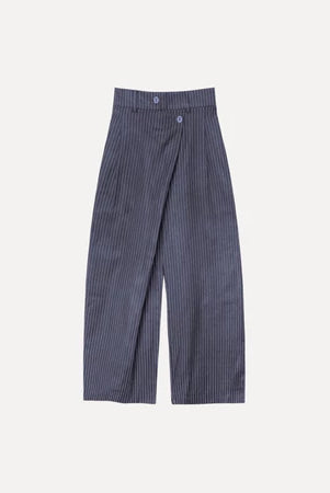 Grey striped Maima pants on a white background