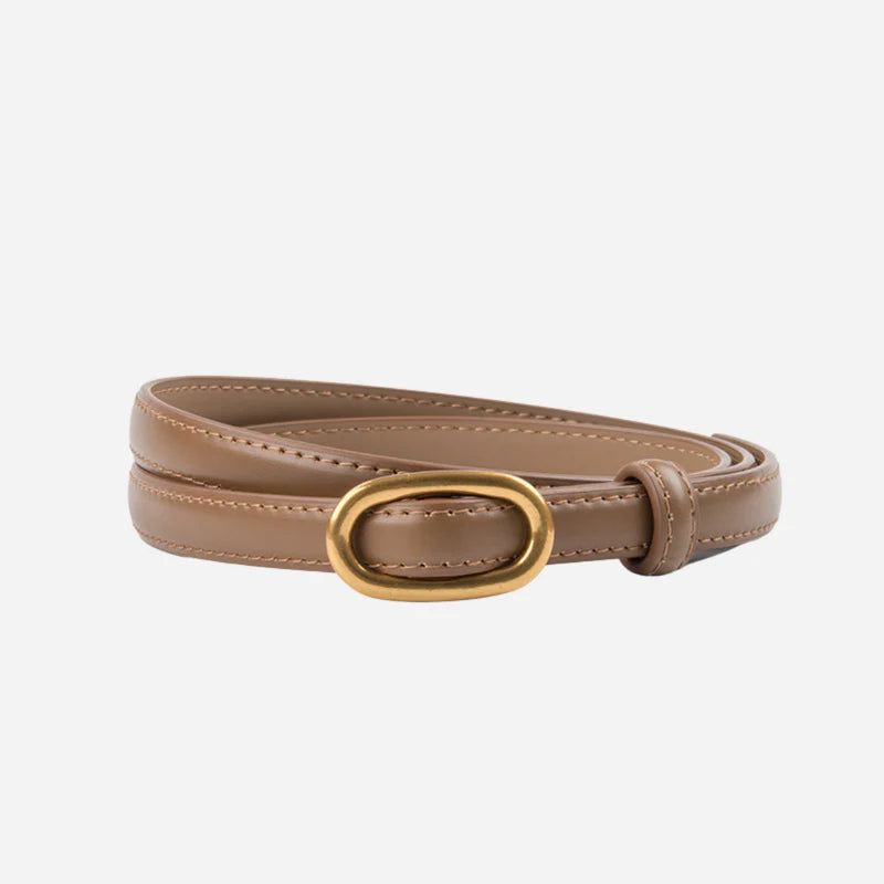 Brown leather lisbon belt with a gold buckle from Atala Scarves on a white background
