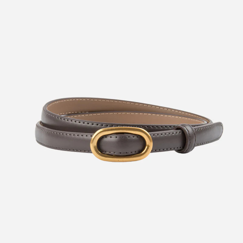 Khaki leather lisbon belt with a gold buckle from Atala Scarves on a white background