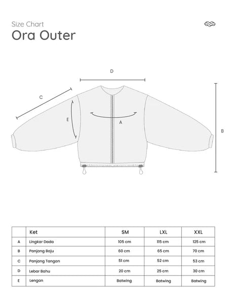 Size chart for Ora Outer jacket by Mistyvori with measurements and dimensions.