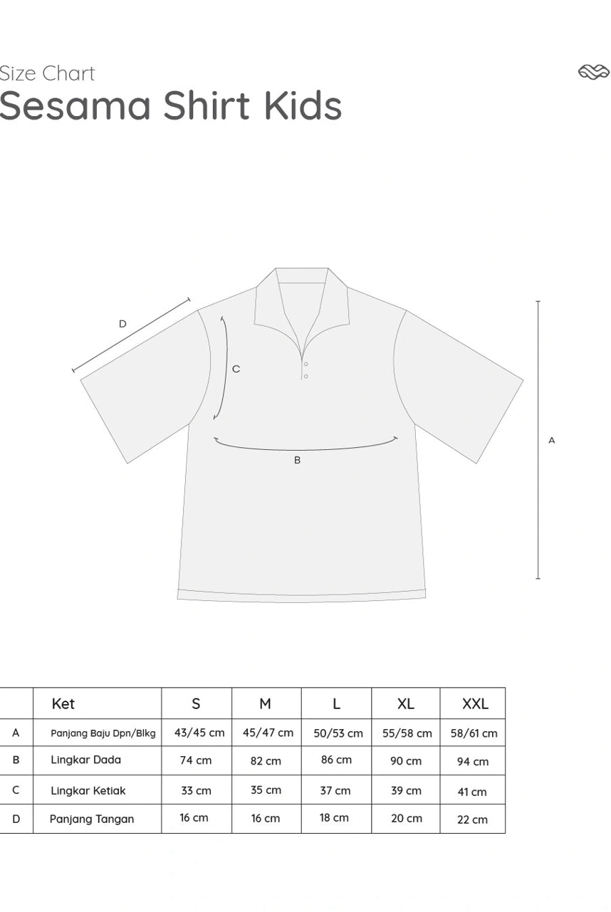 Size chart for Sesama Shirt Kids by Mistyvori with a white shirt illustration and measurement details.