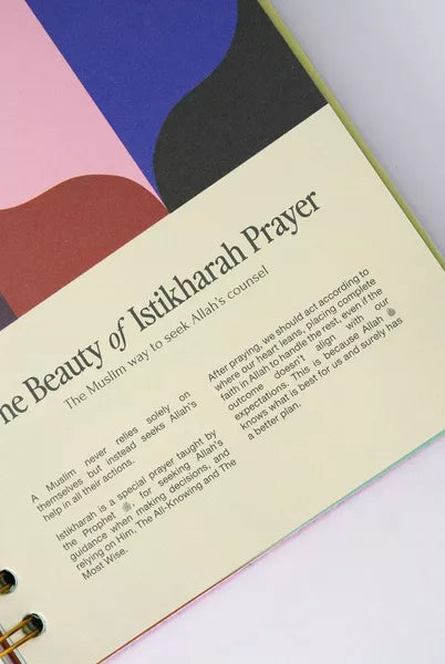 Book page with text about 'The Beauty of Istikharah Prayer' on a light grey background