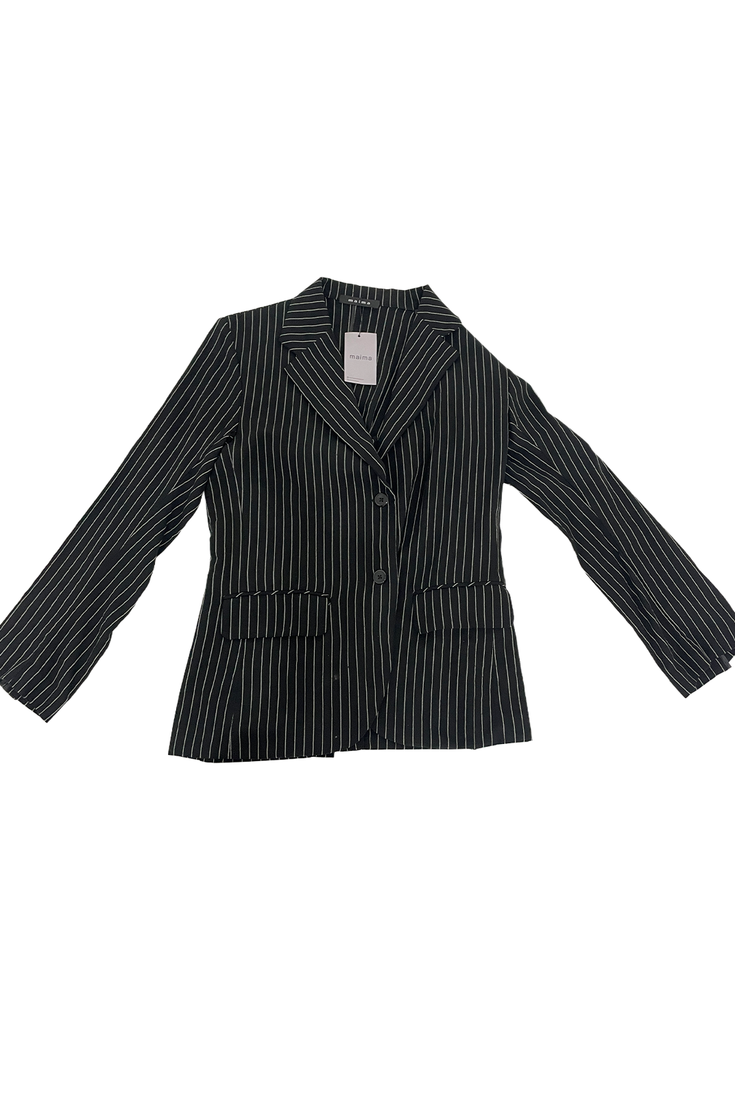 Black pinstripe Maima blazer on a white background