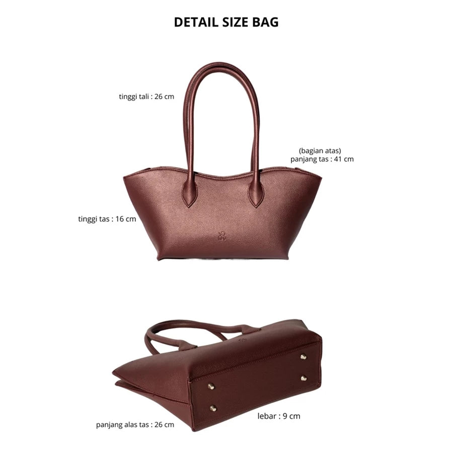 Burgundy Zuri Bag by Prior with dimensions labeled on a white background