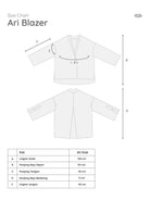 Size chart for Ari Blazer by Mistyvori with measurements on a white background