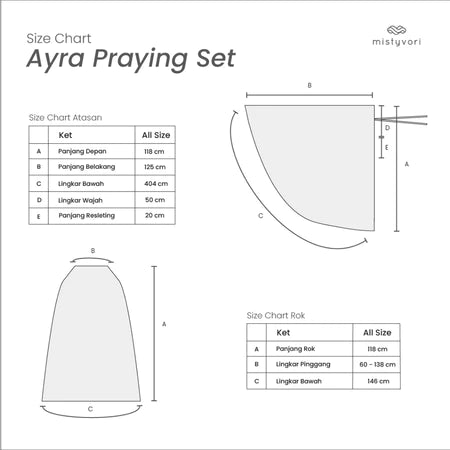 Size chart for Ayra Praying Set by mistyvori with measurements in centimeters.