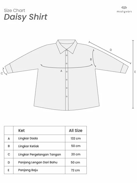 Size chart for Daisy Shirt by Mistyvori with measurements in centimeters