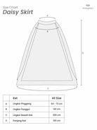 Size chart for Daisy Skirt by Mistyvori with dimensions labeled