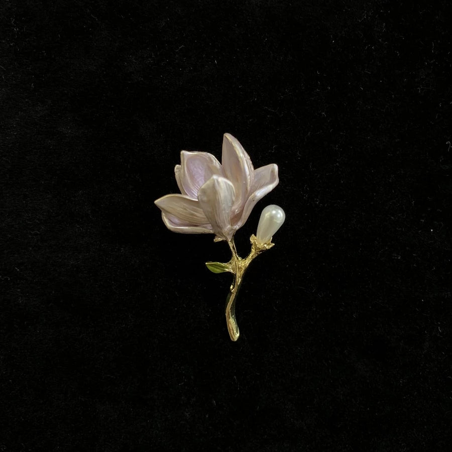 Light purple lotus-shaped brooch by Holypeony on a black background