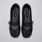 Black Mary Jane flatshoes by Cekhas with double buckle straps and square toe design.