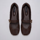 Brown Mary Jane flatshoes by Cekhas with double buckle straps and square toe design.