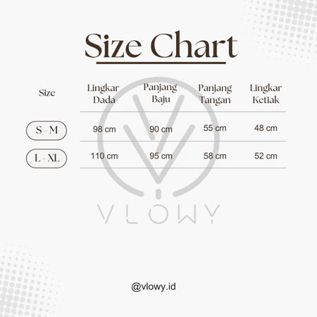 Size chart for clothing with measurements in centimeters, branded 'Vlowy'.