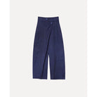 Navy blue striped Maima pants on a light gray background