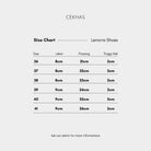 Size chart for Lenorra Shoes by Cekhas on a white background