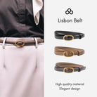 Lisbon Belt from Atala Scarves displayed on a person wearing a suit with additional belt options shown below.