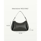 Molly Bag by Prior with measurements on a white background