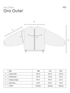 Size chart for Ora Outer jacket by Mistyvori with measurements and dimensions.