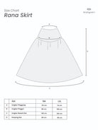 Size chart for Rana Skirt by Mistyvori with measurements in centimeters
