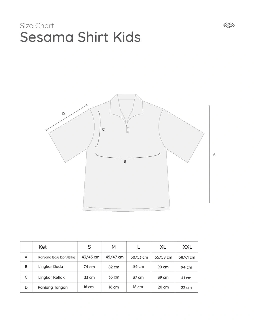 Size chart for Sesama Shirt Kids by Mistyvori with a white shirt illustration and measurement details.