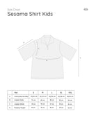 Size chart for Sesama Shirt Kids by Mistyvori with a white shirt illustration and measurement details.