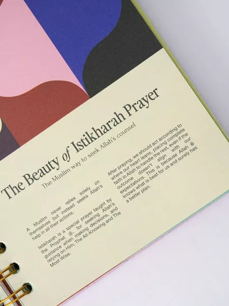 Book page with text about 'The Beauty of Istikharah Prayer' on a light grey background