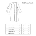 A size measurement diagram for a long-sleeve tunic dress, showing labeled front measurements A, B, C, and D with a size table below for M, L, and XL chest, waist, and sleeve measurements.