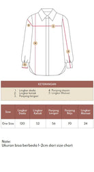 Measurement chart for a shirt from Atala Scarves with labeled parts and size chart below.