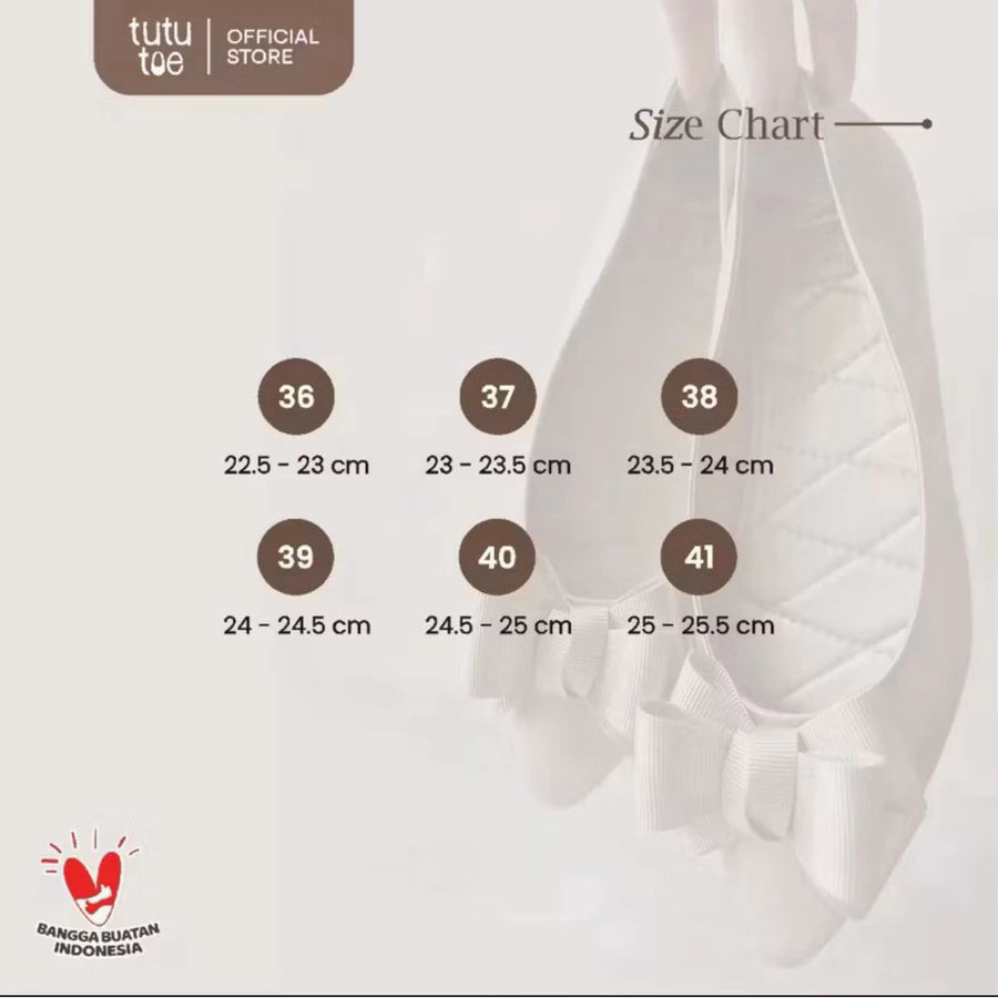 Size chart for a Wynn Flat Shoes with measurements in centimeters, featuring the tututoe brand logo.
